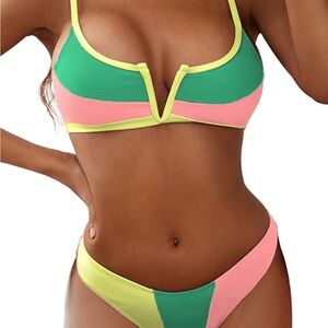 Zaful Green and Pink Bikini Set